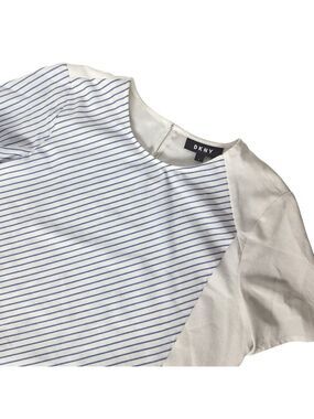 DKNY Women's Striped Crewneck Top Blue White Size Small